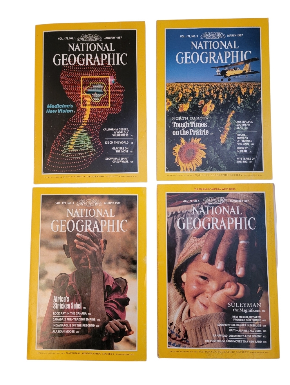 (4) 1987 Collectible Vintage National Geographic Magazine Lot